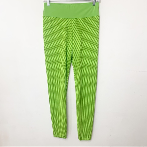 OOKIE & LALA High Waisted Honeycomb Leggings in Neon Green - Picture 2 of 8